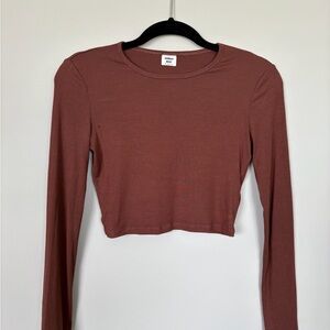 Sunday Best Brown Cropped Fitted Long Sleeve T-Shirt